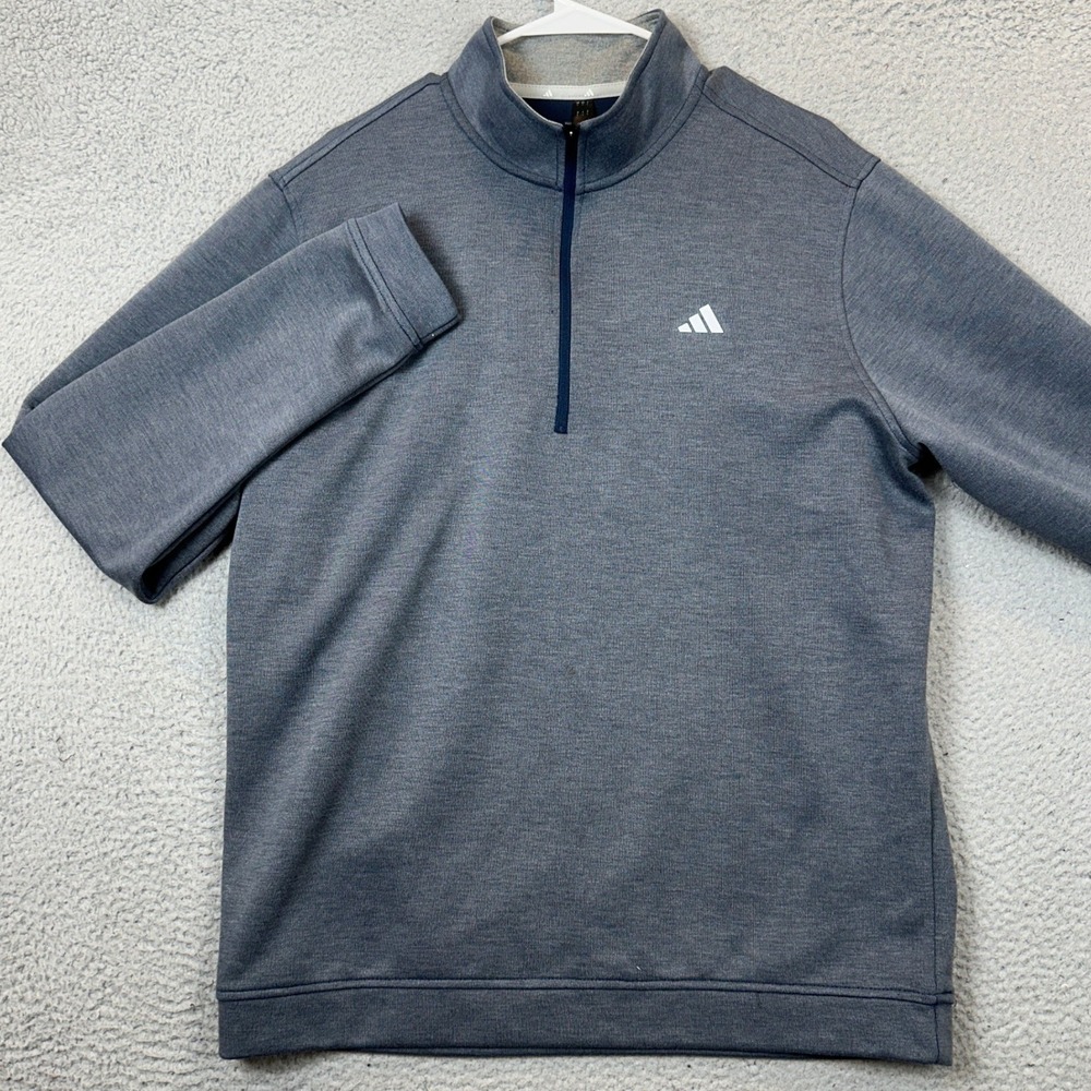 Adidas Sweatshirt Mens Large Quarter-Zip Blue Pullover Performance Mock Neck EUC